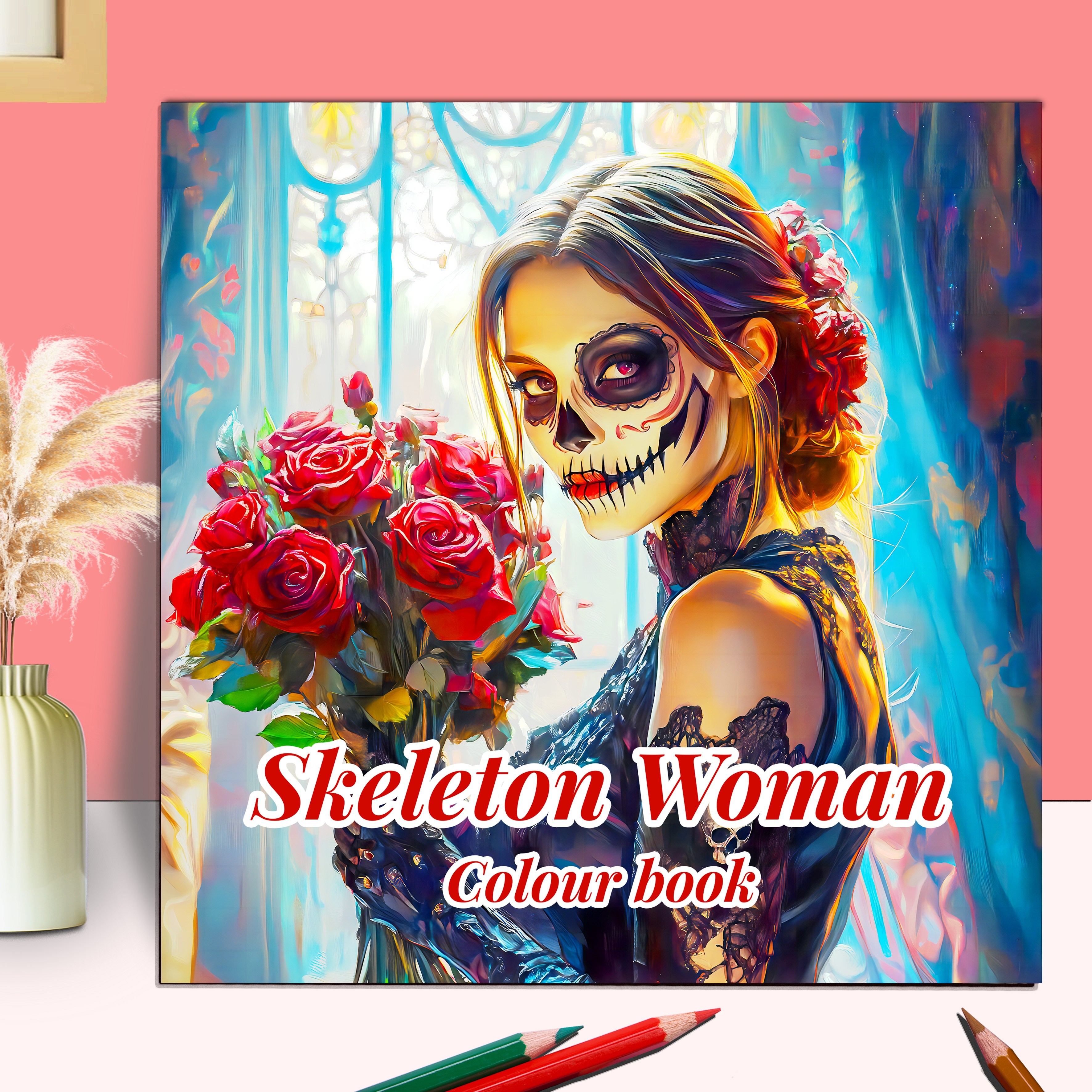 

Deluxe Adult Coloring Book - 20 Pages, Skeleton Woman Art | Ideal For Halloween, Thanksgiving, - Unique Gift For