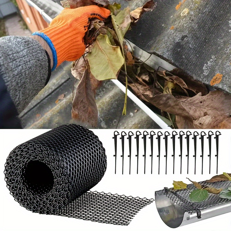 

Gutter Guard Mesh With Clamps - Leaf Debris Prevention Netting For Gutters, Downspouts, And Drains, Durable Plastic Mesh Fence - Includes Installation Hooks, Outdoor Garden And Pond Bird Netting Kit