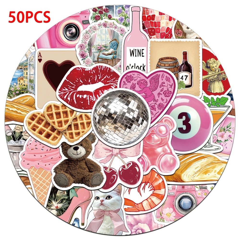 Image of Gutbd 50pcs Aesthetic & Fun Cartoon Graffiti Stickers - Waterproof Pvc Decals For Diy Suitcases, Skateboards, Guitars & Tumblers