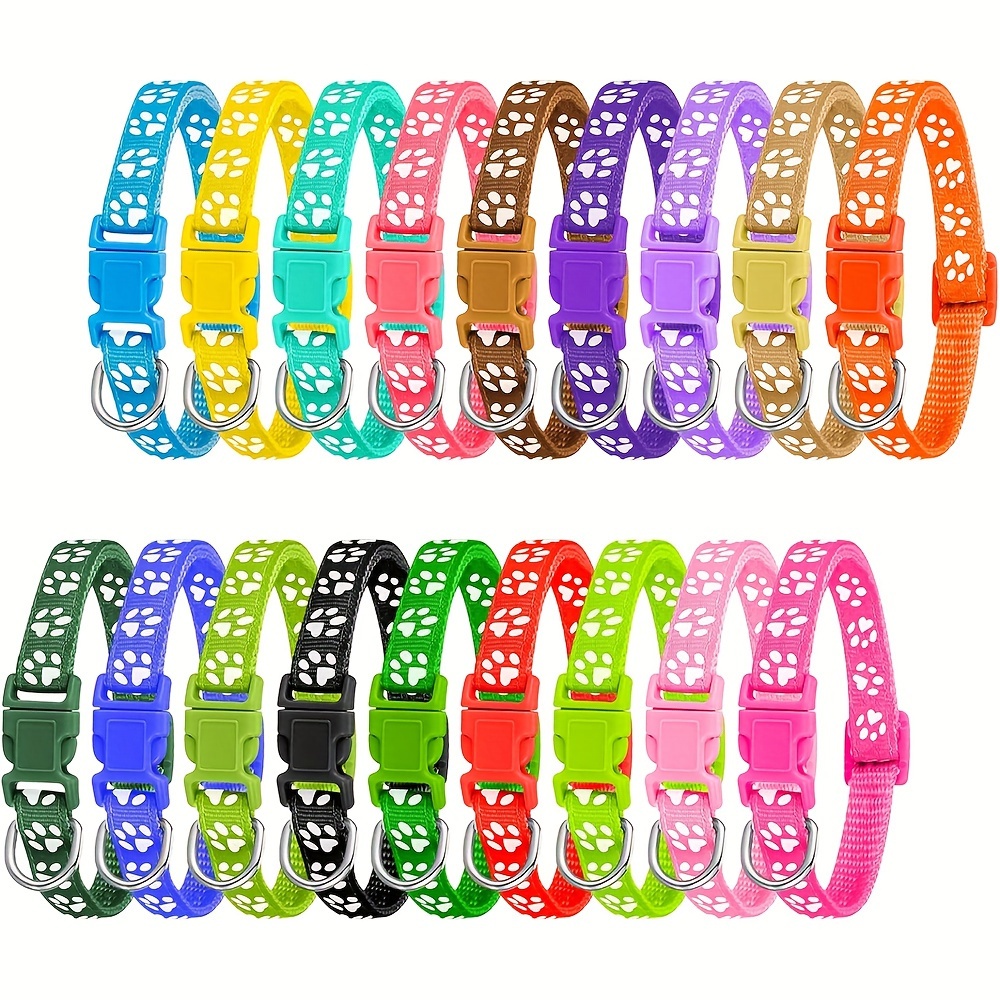 

18-pack Adjustable Puppy Collars With Safety Buckle, Durable Nylon Dog Id Collars, Quick Release, Paw Pattern Design For Small To Medium Dogs - Cartoon Polyester Fiber