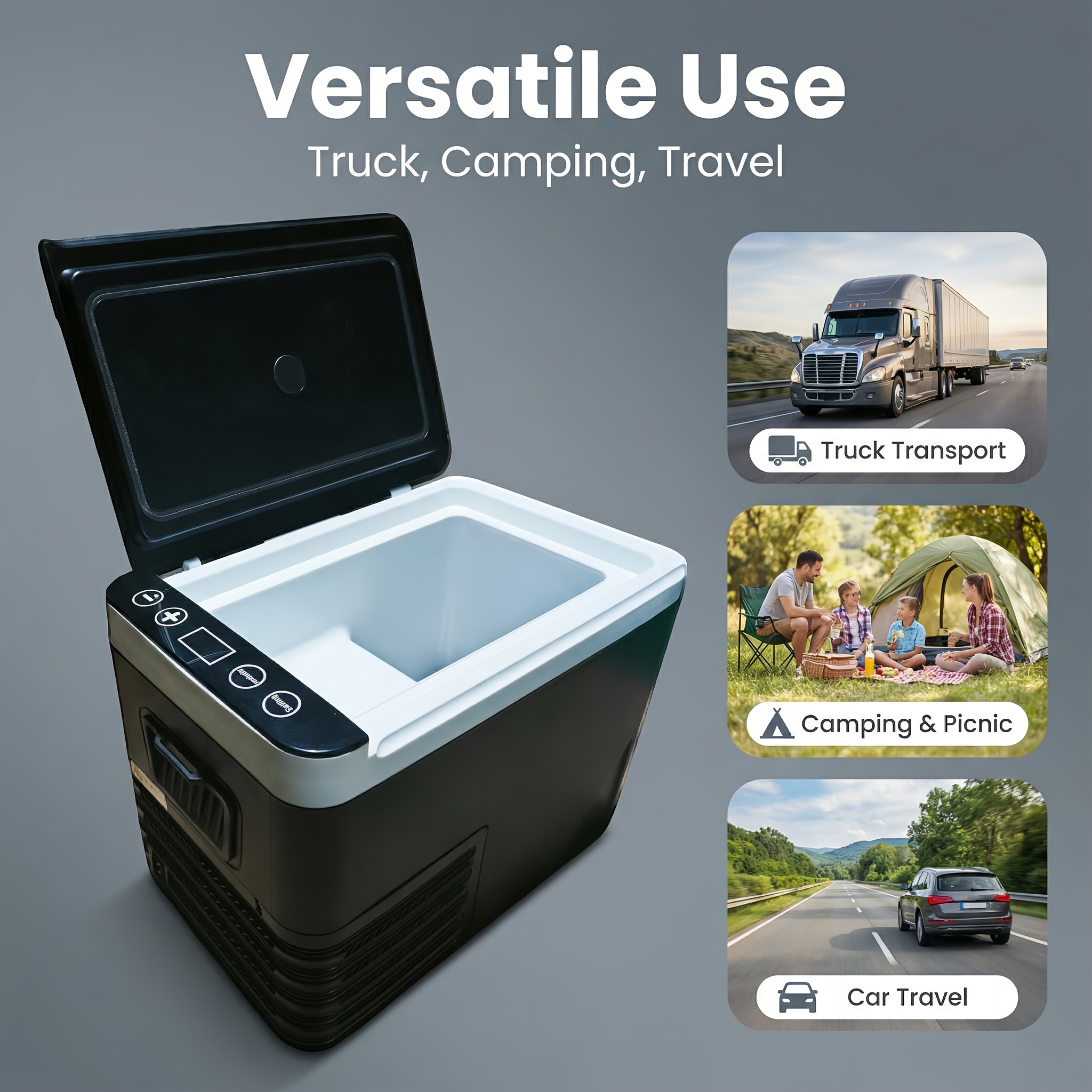 Portable Freezer Compressor Cooler, 12 Volt Car Refrigerator, Fast Cooling, with 12/24V DC for Outdoor, Camping, RV, Truck (Black)