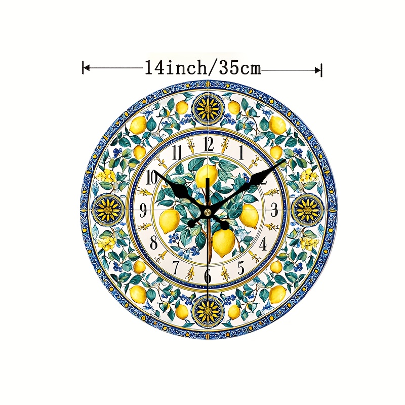TEMU Orologio da Parete in Legno a Tema Limone, 1 Pezzo, Design Piatto 2D, e Naturale, Orologio Silenzioso, per Camera da Letto, Soggiorno, Ufficio,