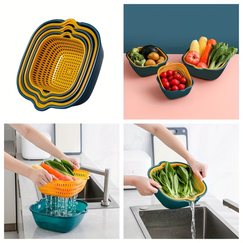 

innovative Kitchen" 6-piece Kitchen & Dining Set: Durable Plastic Colander, Drain Basket, And Washing Basin For Fruits And Vegetables - Essential Kitchen Gadgets
