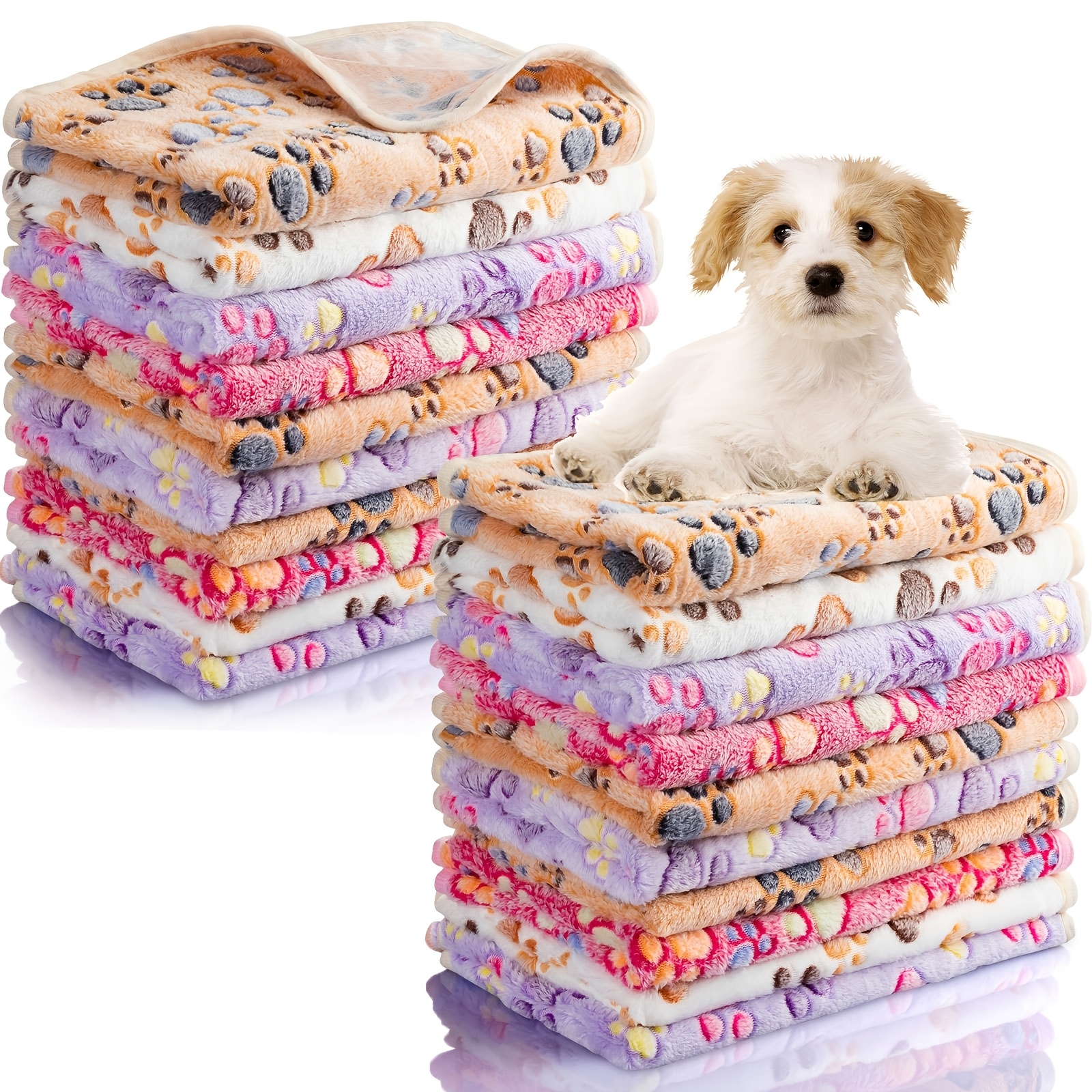 

40pcs Soft Fleece Pet Blankets - Washable, Fluffy Throw Blankets With Paw - Cozy Bed Mats For Puppies And Kittens, 24x16 Inches, Assorted Colors