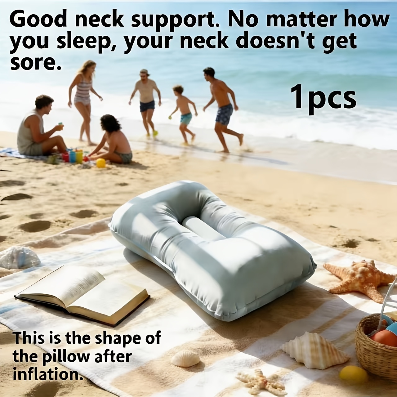 E-shop Tragbares Outdoor-Nackenkissen - Aufblasbares Strand-Nackenstützkissen, geeignet für Camping, Seiten- und Rückenschläfer, ergonomisches Design