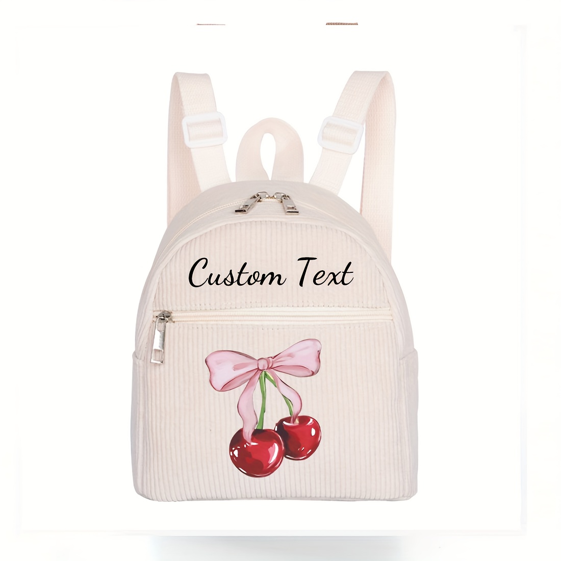 mini backpack compatible women men corduroy cherry print  display picture 3