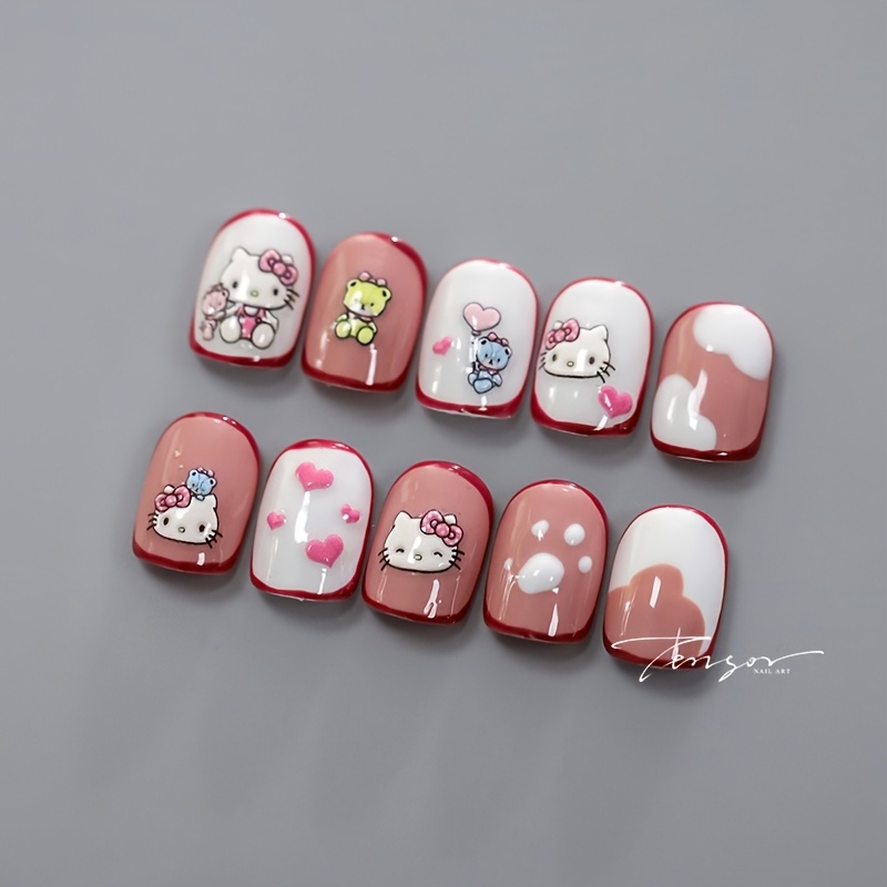 

1 Set Sanrio 5d Cartoon Nail Art Stickers, Self-adhesive Plastic Anime Decals, Embroidered Irregular Shapes, Matte , Single Use, Unscented - Easy To Carry & Apply Nail Embellishments