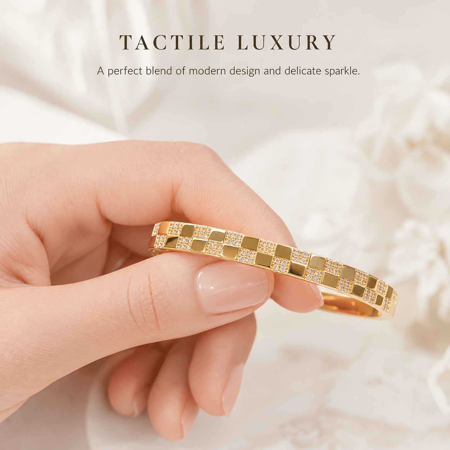Women's Checkerboard Bangle Bracelet with Synthetic Zirconia