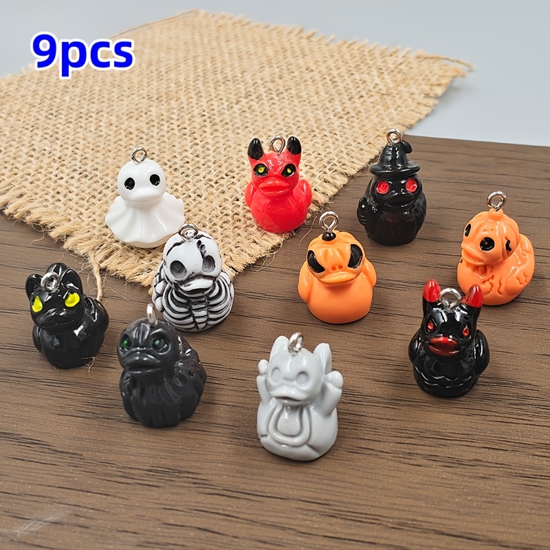 TEMU Random 9pcs New Resin Halloween Demon Duck Animal Pendant, Suitable For Jewelry Making, Party Additions, Earrings, Necklace, Bag