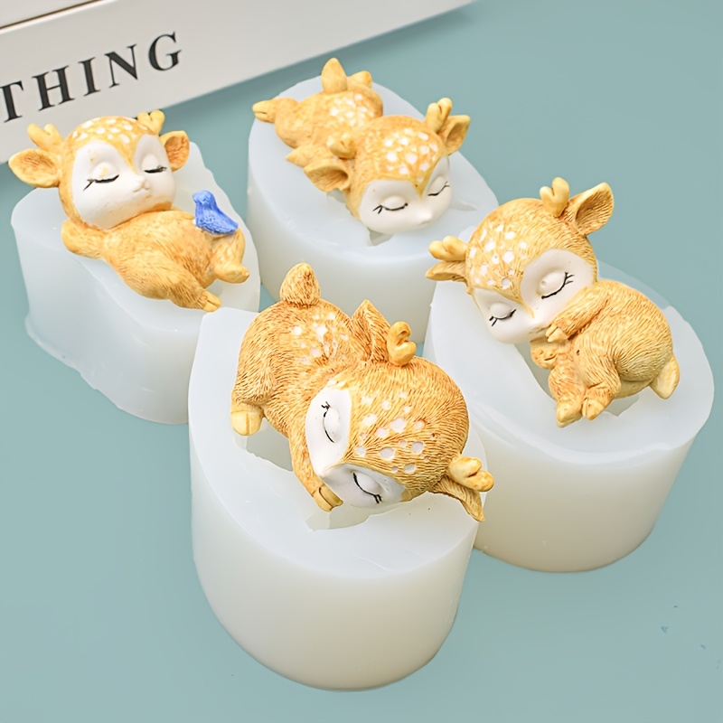 4pcs Set Of Resin Silicone Molds Featuring Small Deer In Different Poses, Suitable For Car Decorations, Desktop Ornaments, Etc.