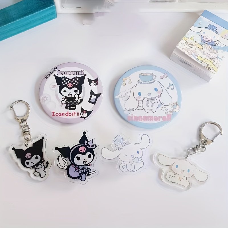

3pcs/set Kuromi Cinnamoroll Keycahin Pp Clip Brooch Pin Cute Anime Resin Badge Key Chain Ring Clothing Bag Backpack Charm Gift For Friends