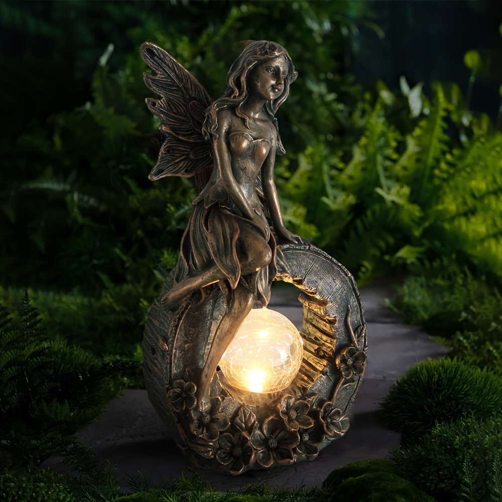 10.7 Inch Solar Powered Resin Garden Fairy Statue Outdoor Yard Lawn Patio Decor Light
