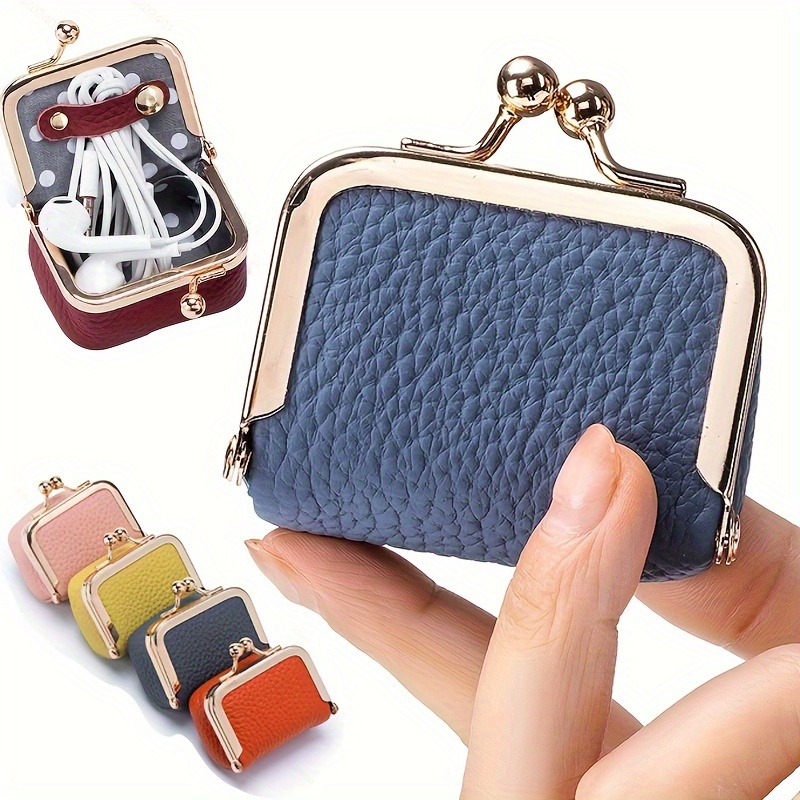 

Vintage-inspired Mini Leather Coin Purse With Kiss Lock - Chic Women's Fashion Accessory For Rings, Necklaces & Earrings