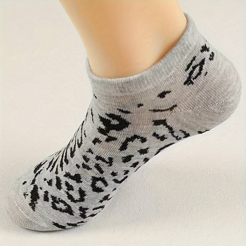 5 Pairs Leopard Print Socks, Ankle Crew Sock Cotton Stockings Breathable For Women(random Colors