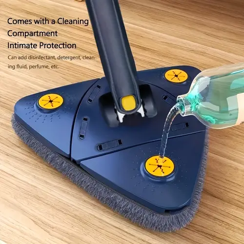 360 rotating mop with extendable handle triangular cleaning head for tight spaces 3 washable pads for floors walls durable construction for living room bedroom bathroom bedroom cleaning accessory ergonomic mop design durable plastic mop