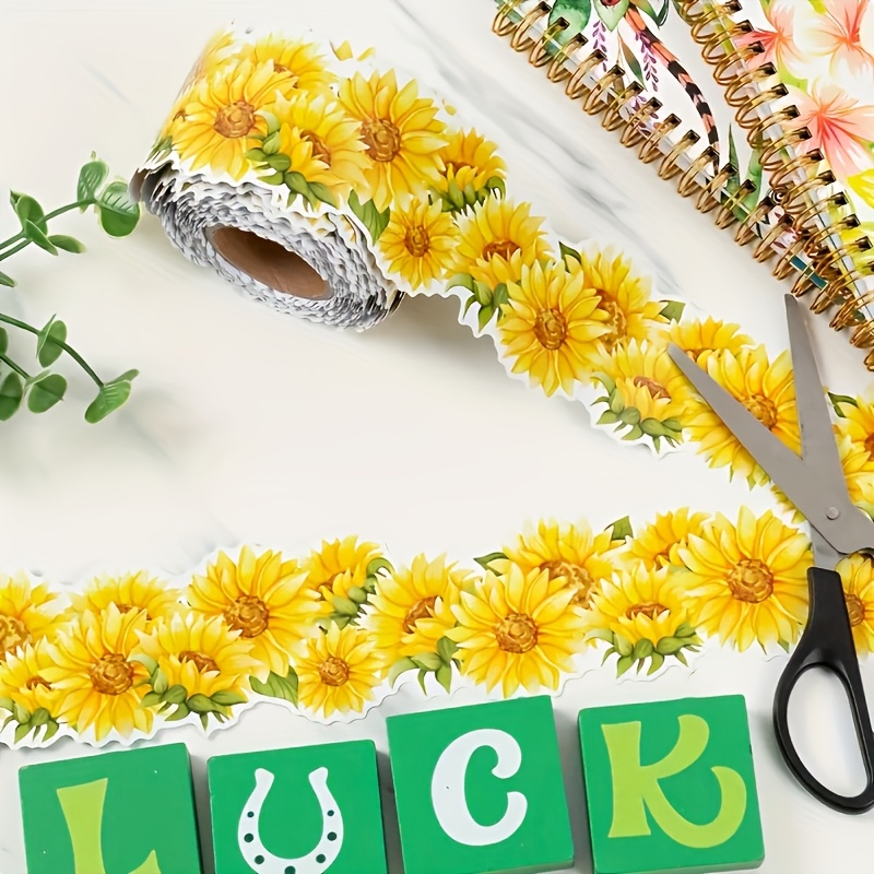 

1 Roll Sunflower Tape, 728.35 Inches Self-adhesive Glitter Paper Ribbon With , Plant Theme Crafting Tape For Classroom Bulletin Board, Yellow Decorative Tape For Plastic Surfaces, Floral Ribbon