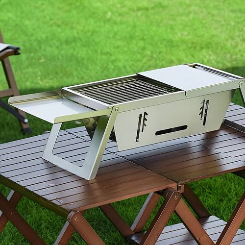 item picture 1pc integrated folding charcoal grill portable simple assembly food grade stainless steel charcoal grill easy to clean suitable for travel bbq outdoor bbq picnic
