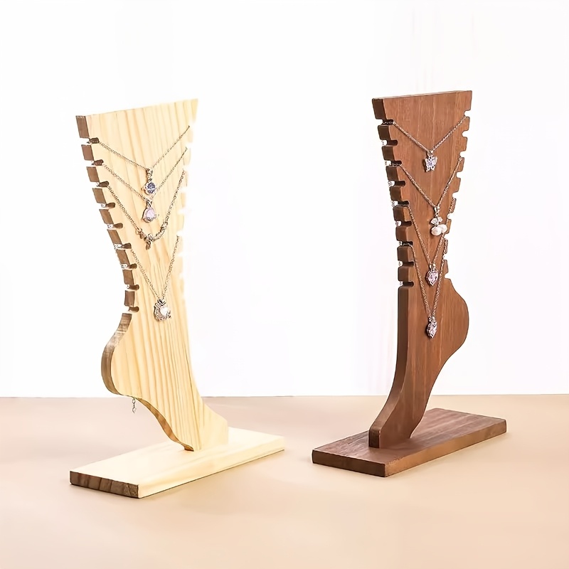 

Elegant Wooden Foot-shaped Jewelry Display Stand For Necklaces & Anklets - Solid Wood, With Multiple Hooks For Accessories