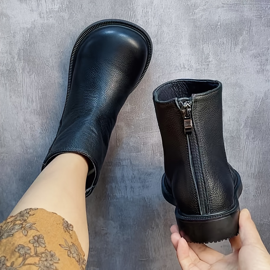 womens genuine leather   boots red casual flat ankle boots with zipper closure   heel rubber sole for fall travel vacation casual attire seasonal fashion footwear sleek boot design durable traction footwear vacation shoes minimalist style sturdy construction travel essentials 7
