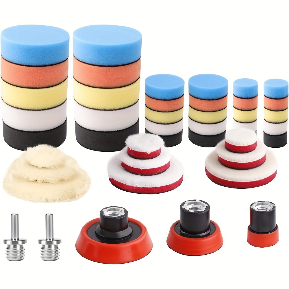 

Universal Car Detailing Polish & Waxing Kit - 44pcs Mixed Size Wool & Foam Pad Set With M14 & 5/8-11 Thread Adapters For Buffer Polisher