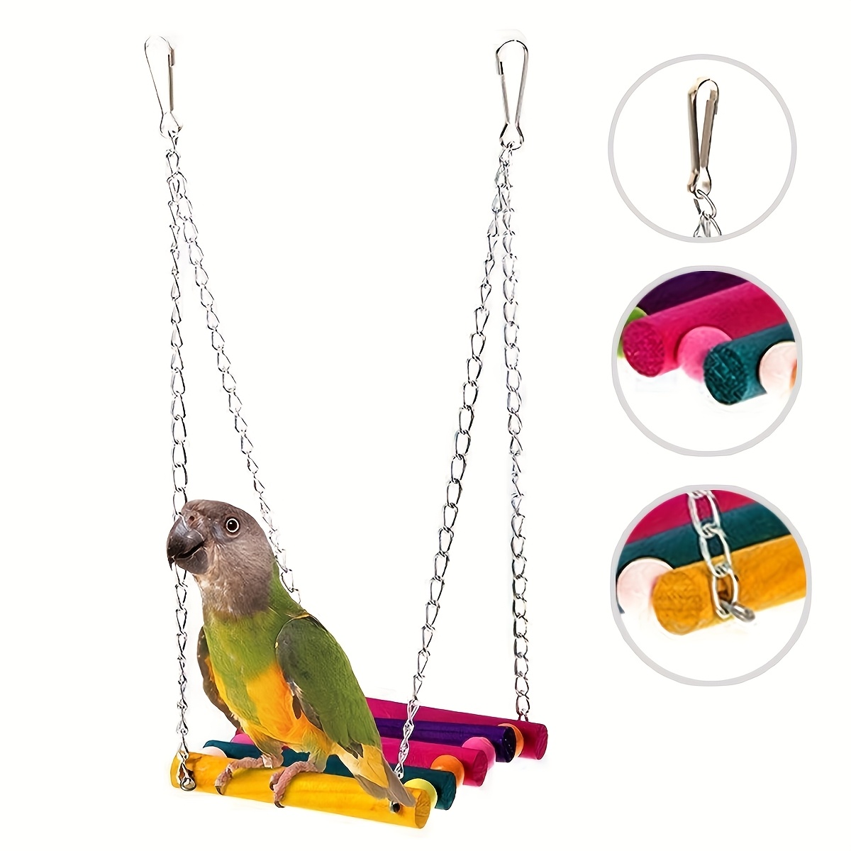 

1pc Colorful Wooden Bird Swing Toy, Hanging Parrot Perch , Bird Swing Ladder, Parrot Chew Plaything, Bird Cage Accessory