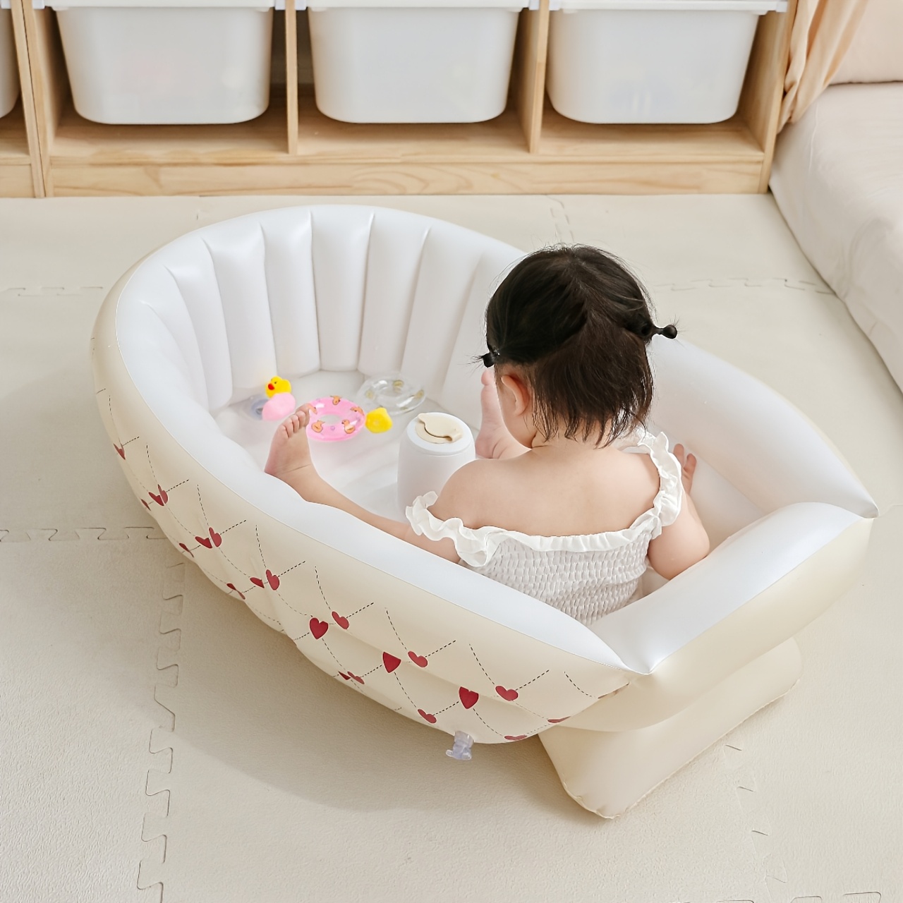 Nordic-style Inflatable Bath Basin for Newborns and Babies, Inflatable Bath Basin for Infants and Toddlers, Portable Bath Basin for Going Out, Play Pool