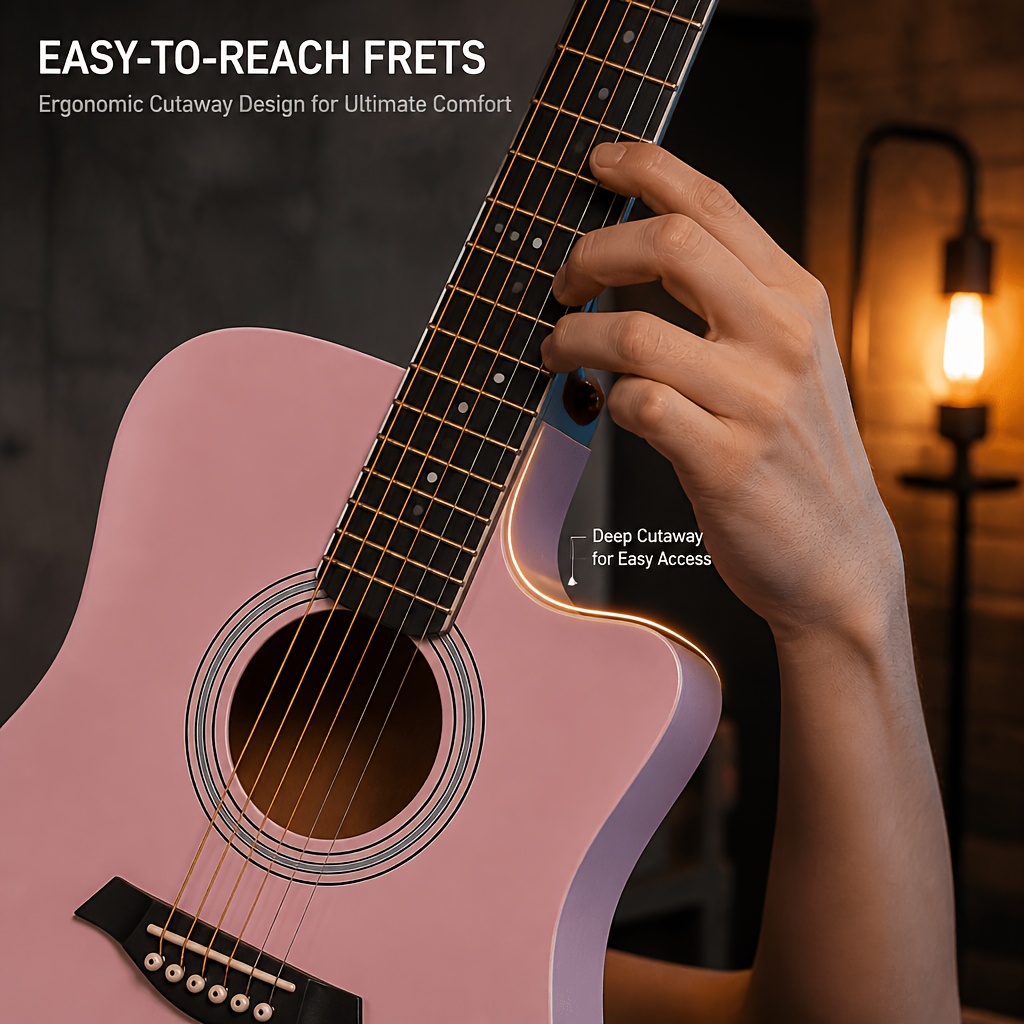 38 Inch Basswood Acoustic Guitar with Clear Resonance, Cutaway... product image 4