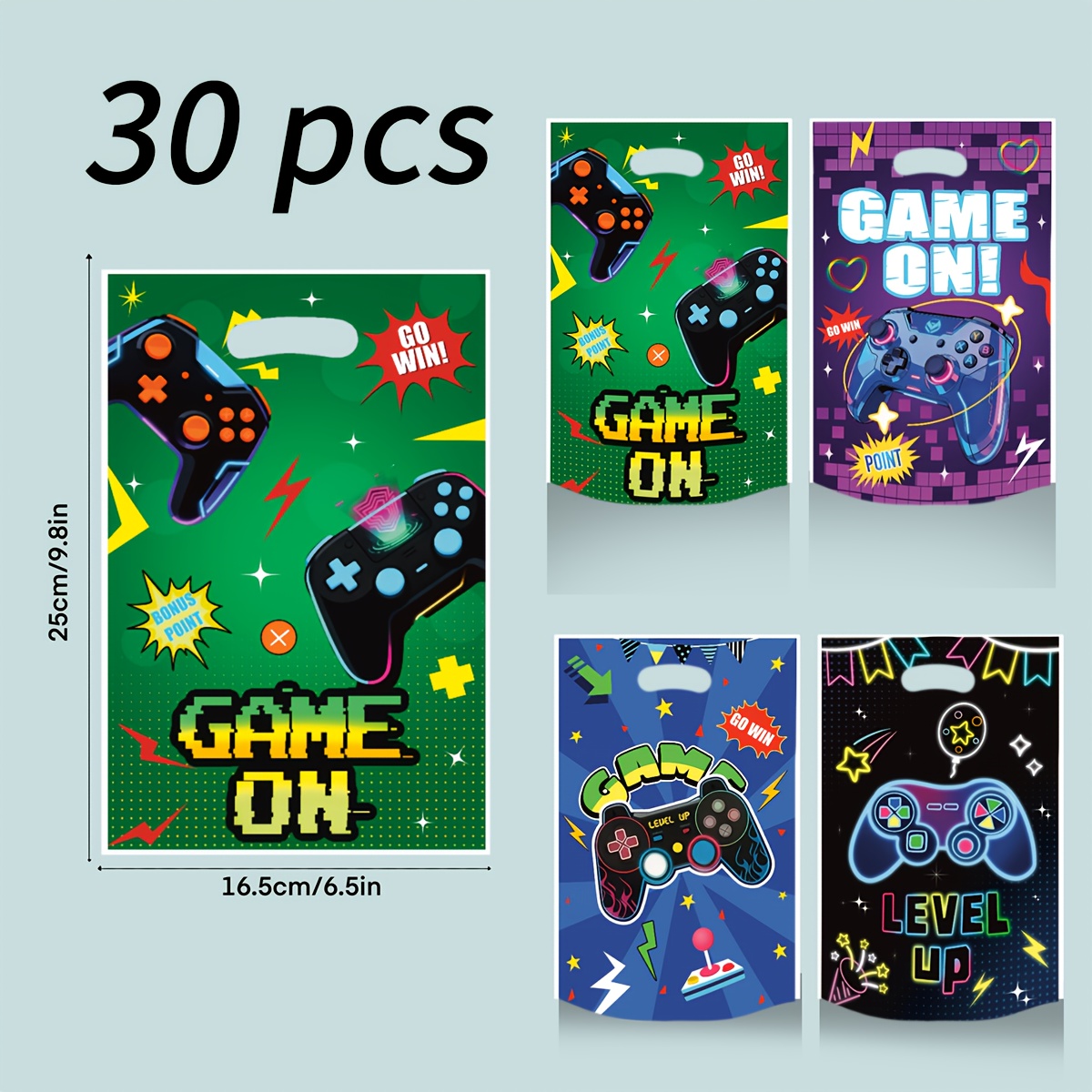 E-shop Geschenk für Sie/Ihn 30 Geschenktüten im Videospiel-Design, kleine Größe 25*16,5 cm, Tragetaschen aus Kunststoff mit vier trendigen und