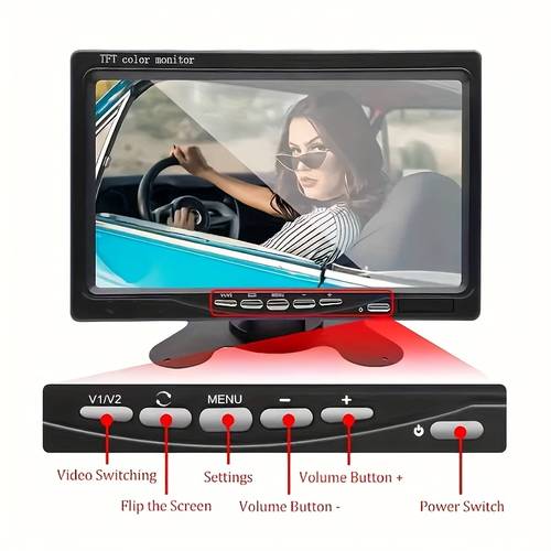 7in desktop monitor safety monitor color tft lcd display screen for suv van truck two input power 12v 24v parking not support ahd
