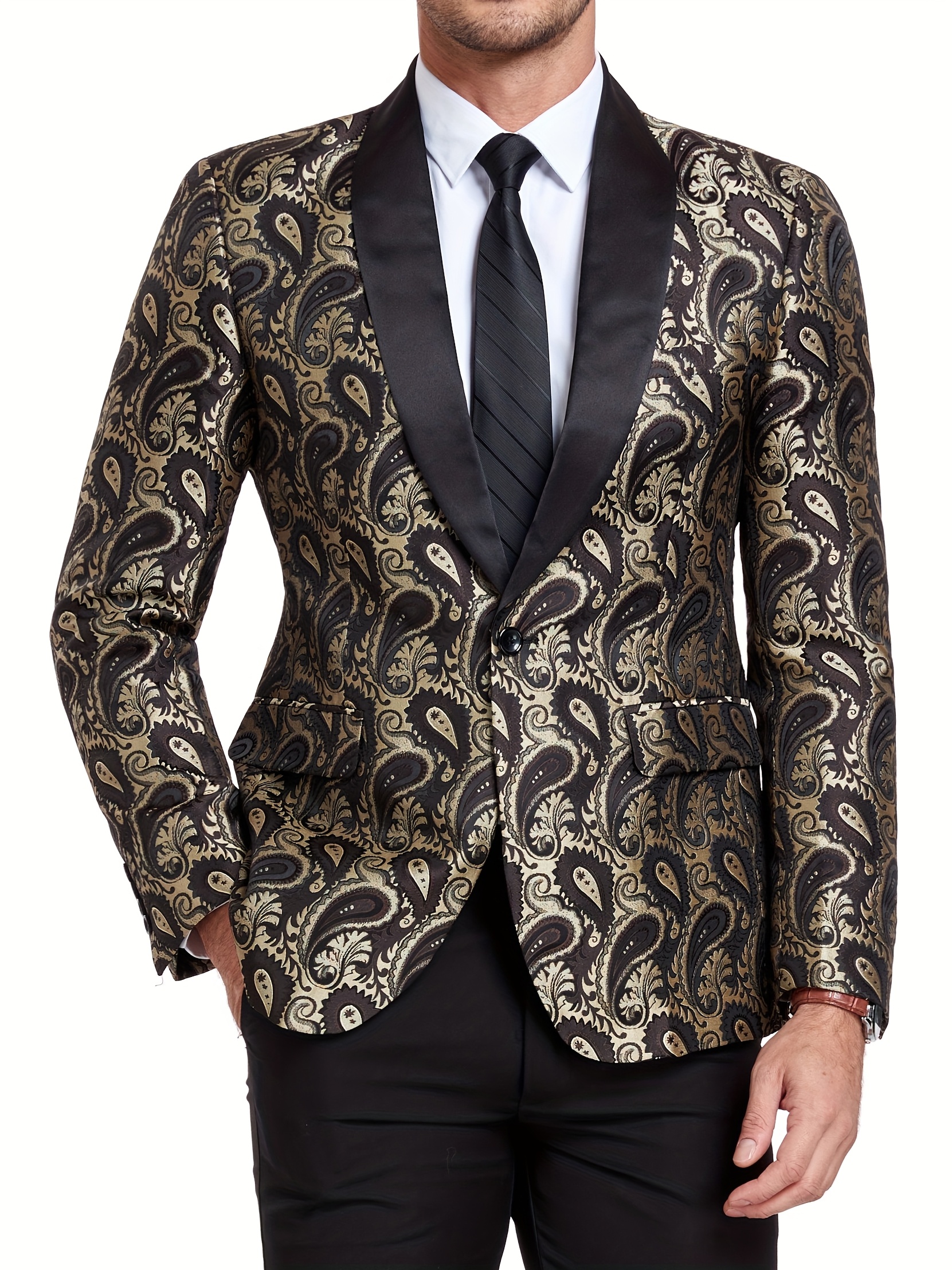 mens   fit golden motif single breasted jacket long sleeve button up with lapel collar   versatile outerwear for casual formal occasions sophisticated tailoring