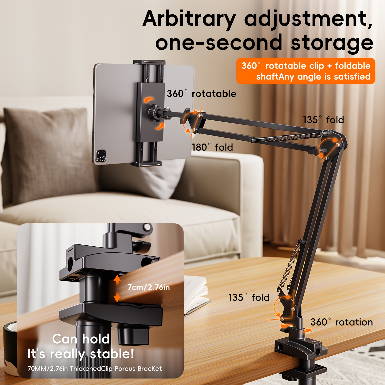 Robotic Arm, Mobile Phone Tablet Holder, Newly Upgraded Pro Model, ABS Carbon Steel, Supports 360° Rotation 180° Folding, Easy to Install, Suitable for Most Mobile Phones and Tablets