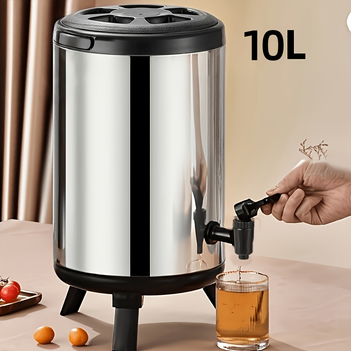 Image of 6/8/10l Stainless Steelcold Water Bucket With Handle, Foldable Large Capacity Commercial Beverage Warmer And Ice Cube Adder For Party Storage Juice