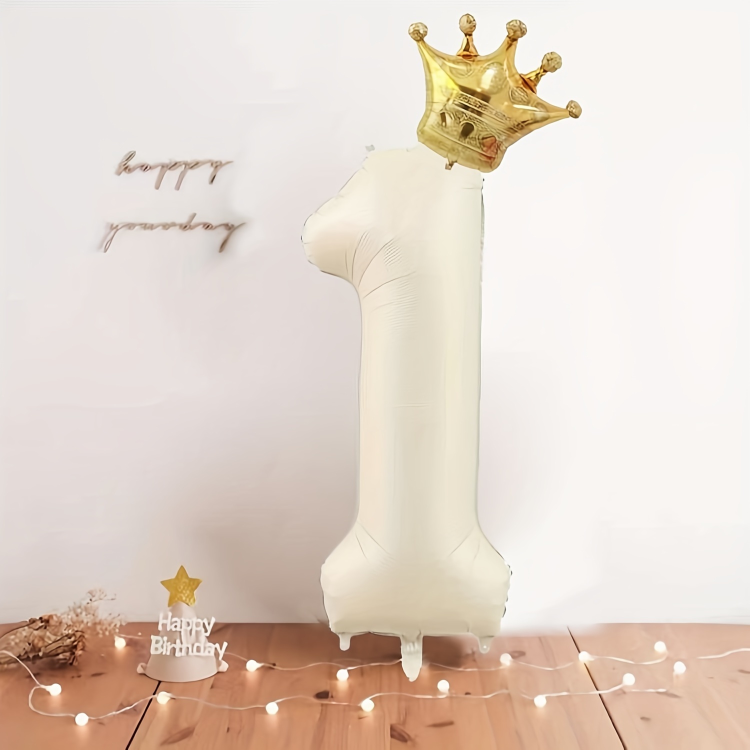 2pcs, 40 "0/1/2/3/4/5/6/7/8/9- Cream Birthday Crown And Number Balloon Set - And Birthday Number Balloons, Anniversary, Photo Props And Party Decorations
