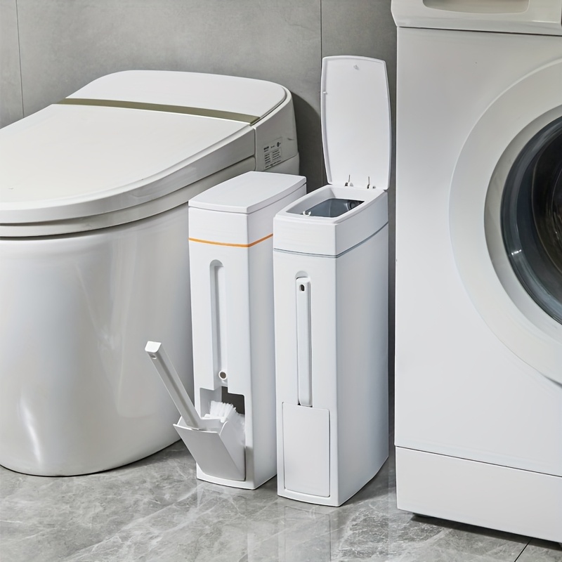 Space-Saving   Bathroom Trash Can with Lid - 4.5L/1.2 Gallon Press-Type Plastic Waste Bin for Kitchen, Bathroom, Bedroom, Home & RV Use, Diaper Trash Can, Touchless Trash Can,  , Portable and Compact, Bathroom Trash Can, Toilet Brush And Holder Set, Trash Can With Toilet Brush,  , Bathroom Cleaning Brush With Dispenser, Kitchen Trash Can, Garbage Bin, Kitchen Bin, Dustbin For Kitchen