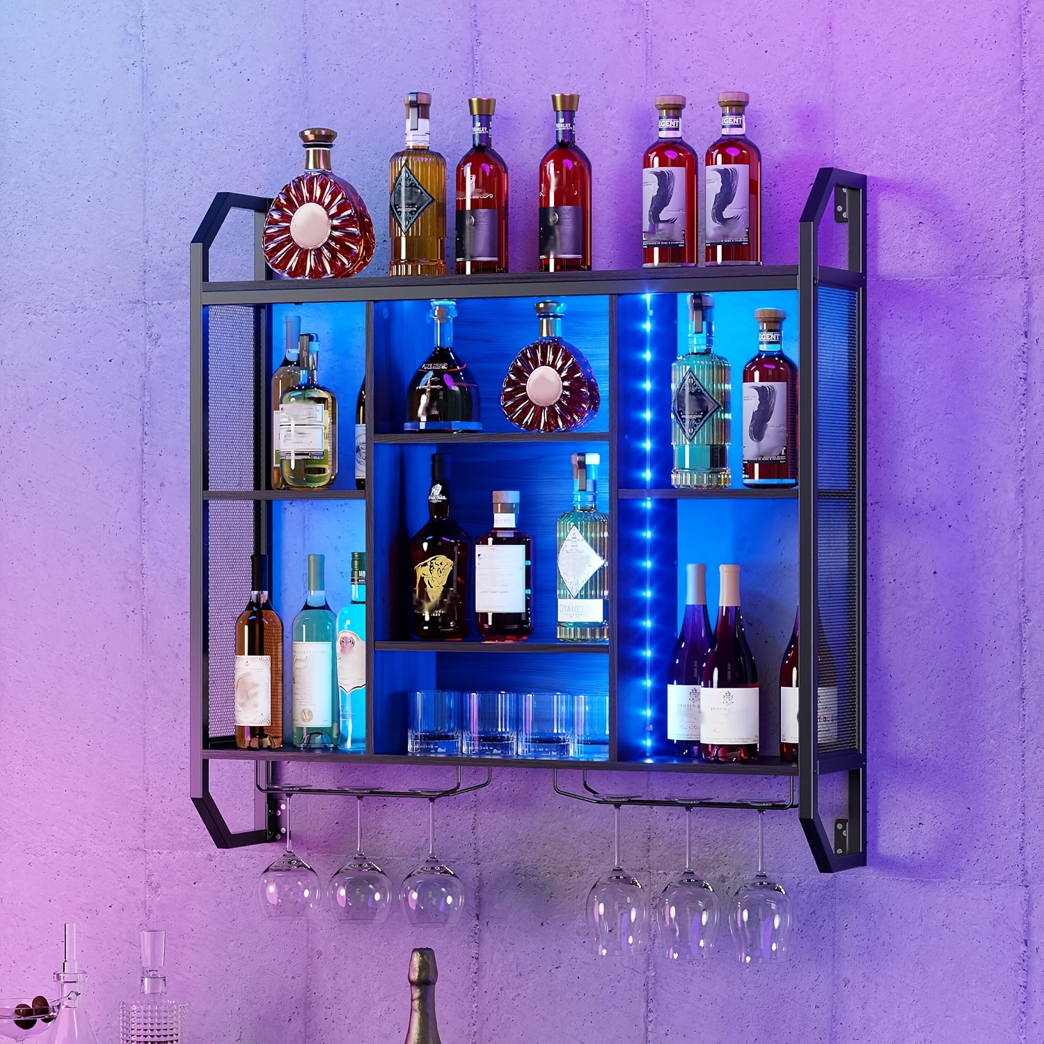 Wall-mounted Wine Storage, Featuring A Glass Holder And Adjustable Shelves, Ideal For Use In Bars, Restaurants, Kitchens, And Bathrooms, Utility Racks