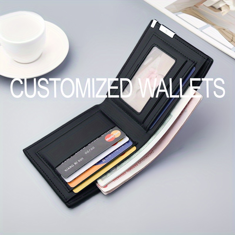 

Men's Slim Bifold Wallet, Customized Pu Leather, Simple Style, Multiple Card Slots, Personalization Available - Ideal Gift For Dad, Son, Partner