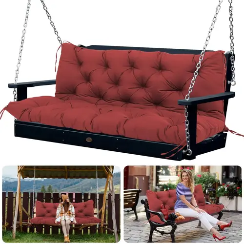 60x40x4inch outdoor porch swing cushions waterproof patio swing cushions 3 seater replacement with backrest and ties thicken 4 swing bench cushions replacement for outdoor furniture lawn garden