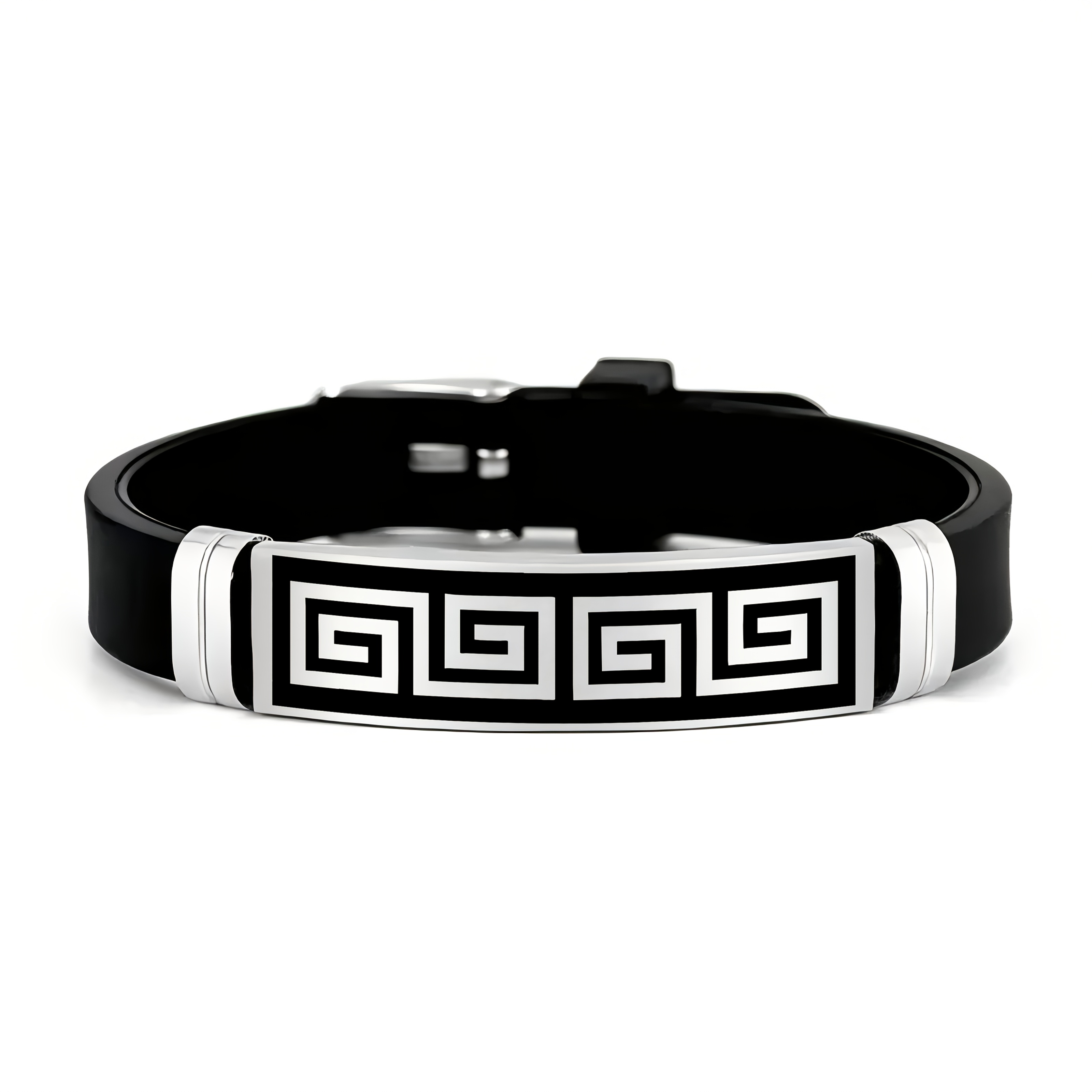 TEMU Estiloso Pulsera de Acero Inoxidable 202 con Encanto Cultural y Silicona, Accesorio Elegante