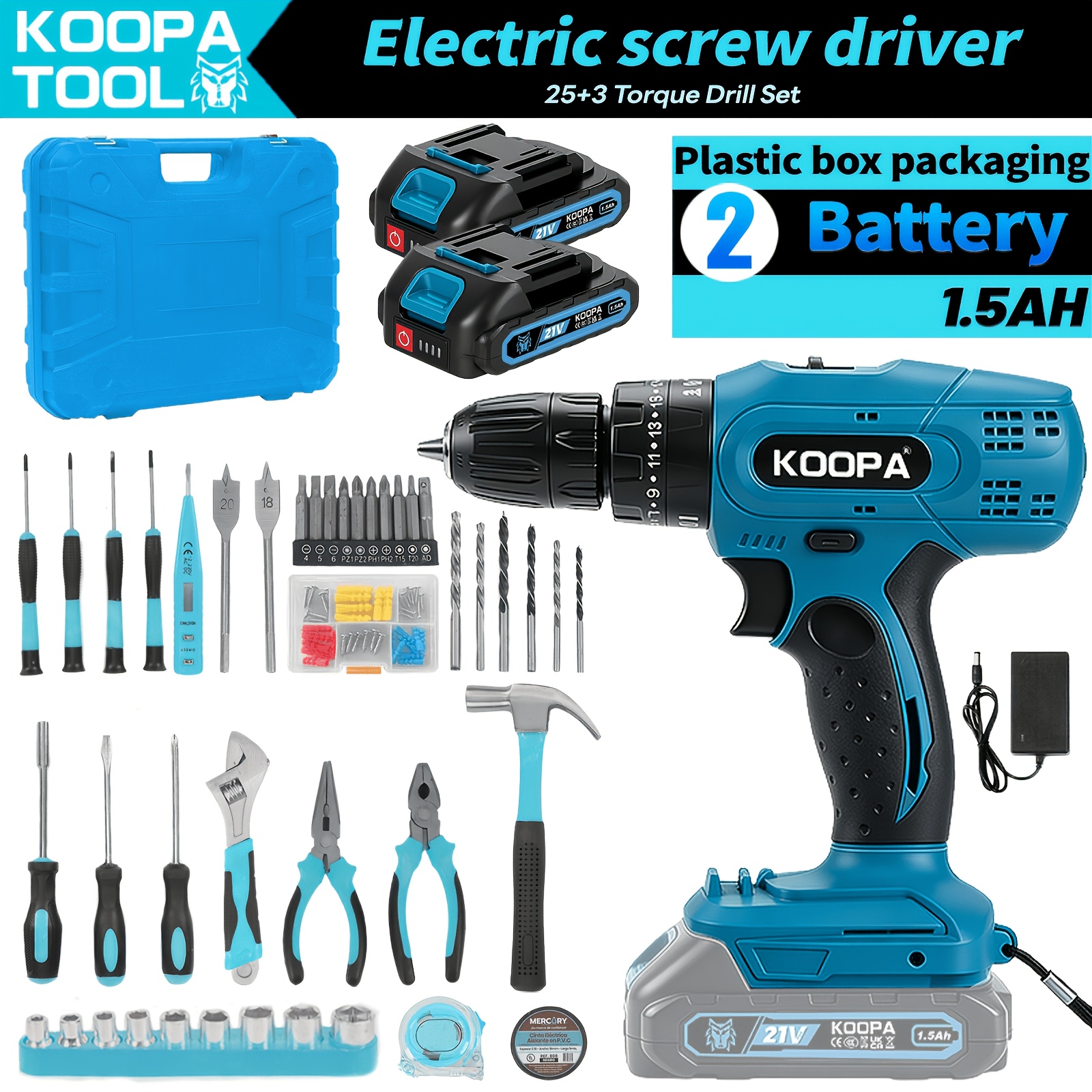 Koopa Tool Cordless Impact Drill, Two-, With A Of Accessories Combined With A Large-capacity Battery, Suitable For Multi-scene Drilling And Maintenance Work