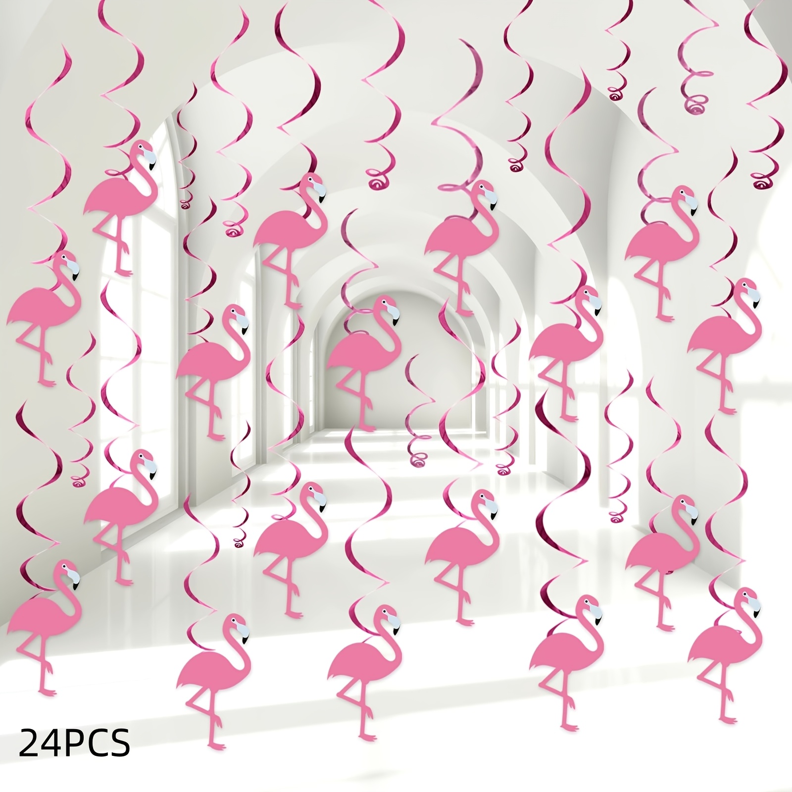 12/24 stück rosa flamingo hänge-  hawaiianische luau party dekorationen flamingo party hänge-  decken-streamers tropische aloha dekorationen für sommer hawaii geburtstag pool party zubehör