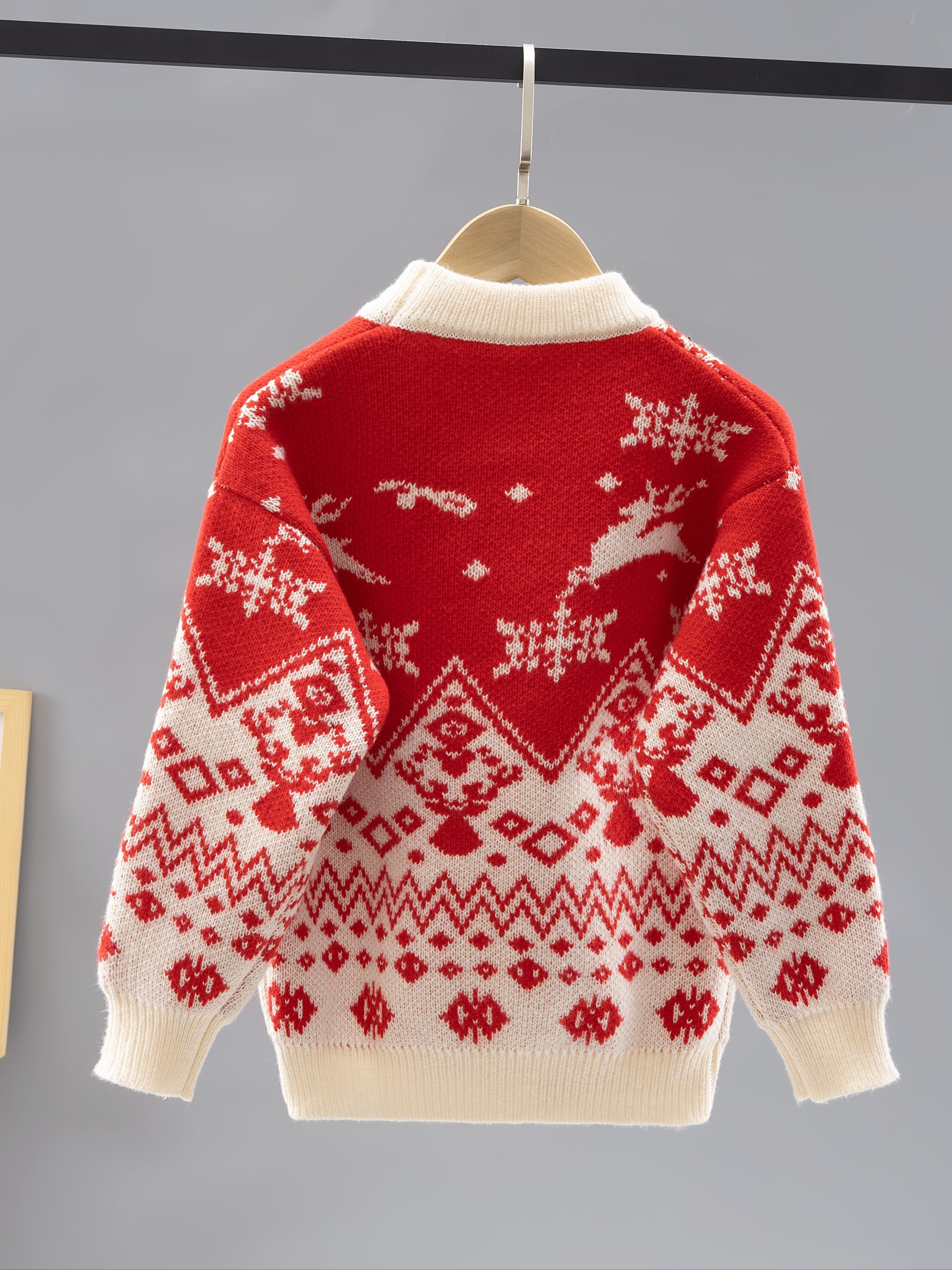 christmas girls sweater red snowflake reindeer pattern soft Temu