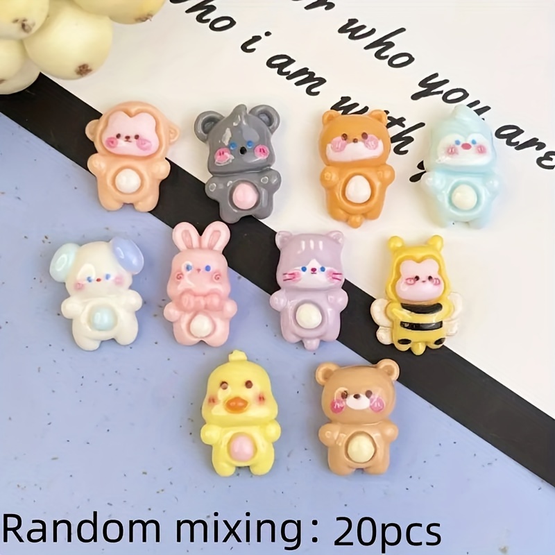 Image of 2d Flat - 20pcs Whimsical Animal Rabbit Cat Resin Bead Charms - Flatback Beads For Ear Additions, Hair Additions, Jewelry Making -random Style, Versatile Craft Supplies For