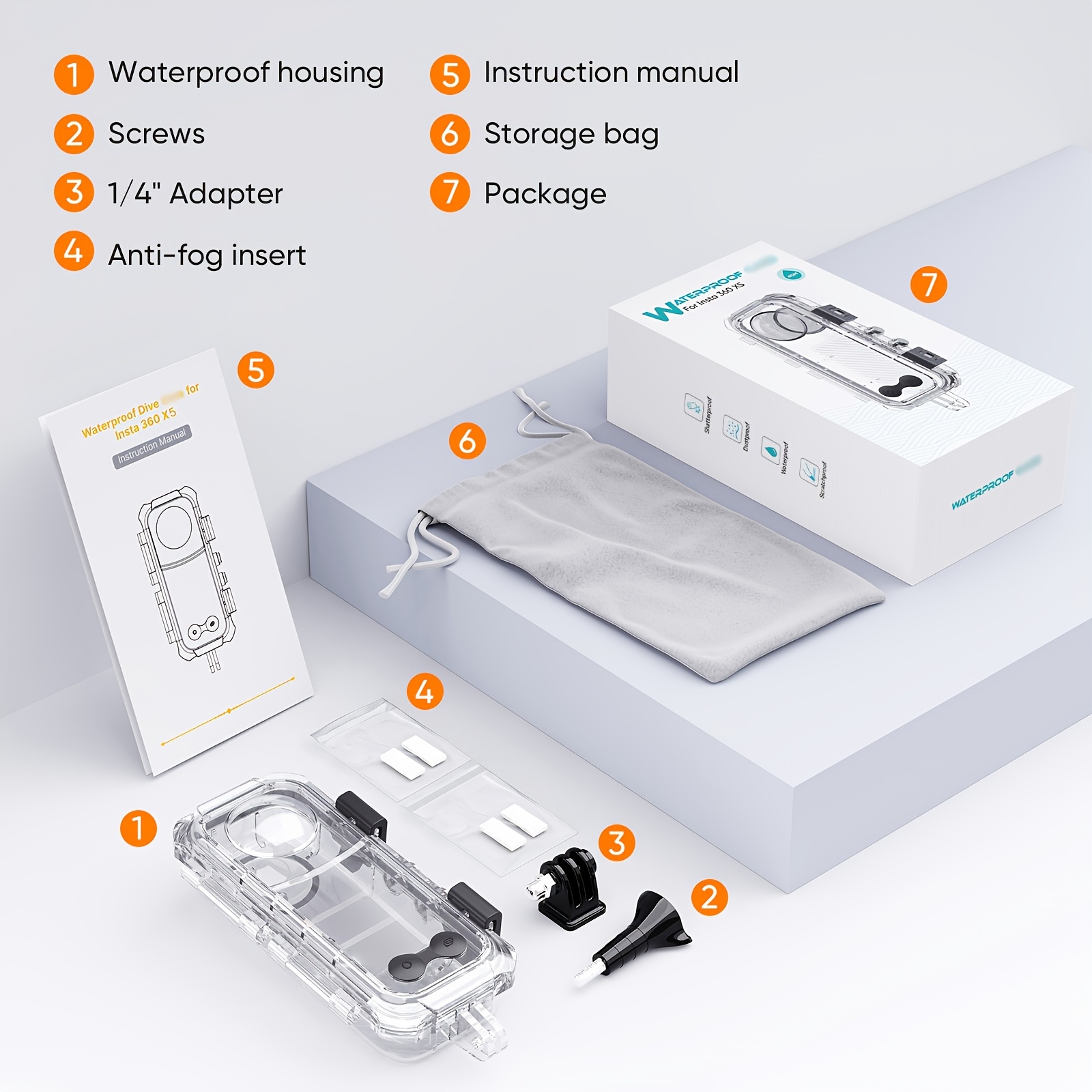 E-shop Unterwasser-Gehäuse für X4 X5 – 45 m/147 ft Gehäuse, unsichtbares Design mit kratzfester & nahtlosem Panorama-Stitching (Kamera nicht enthalten)
