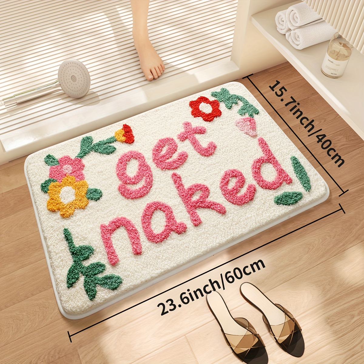 Image of 1pc Get Naked Bath Mat, Soft Absorbent Premium Bath Rug Bathroom Rug, Bathroom Floor Mat, Cute Bath Mats, Bathroom Accessories Apartment Decor Bathroom Decor Home Decor