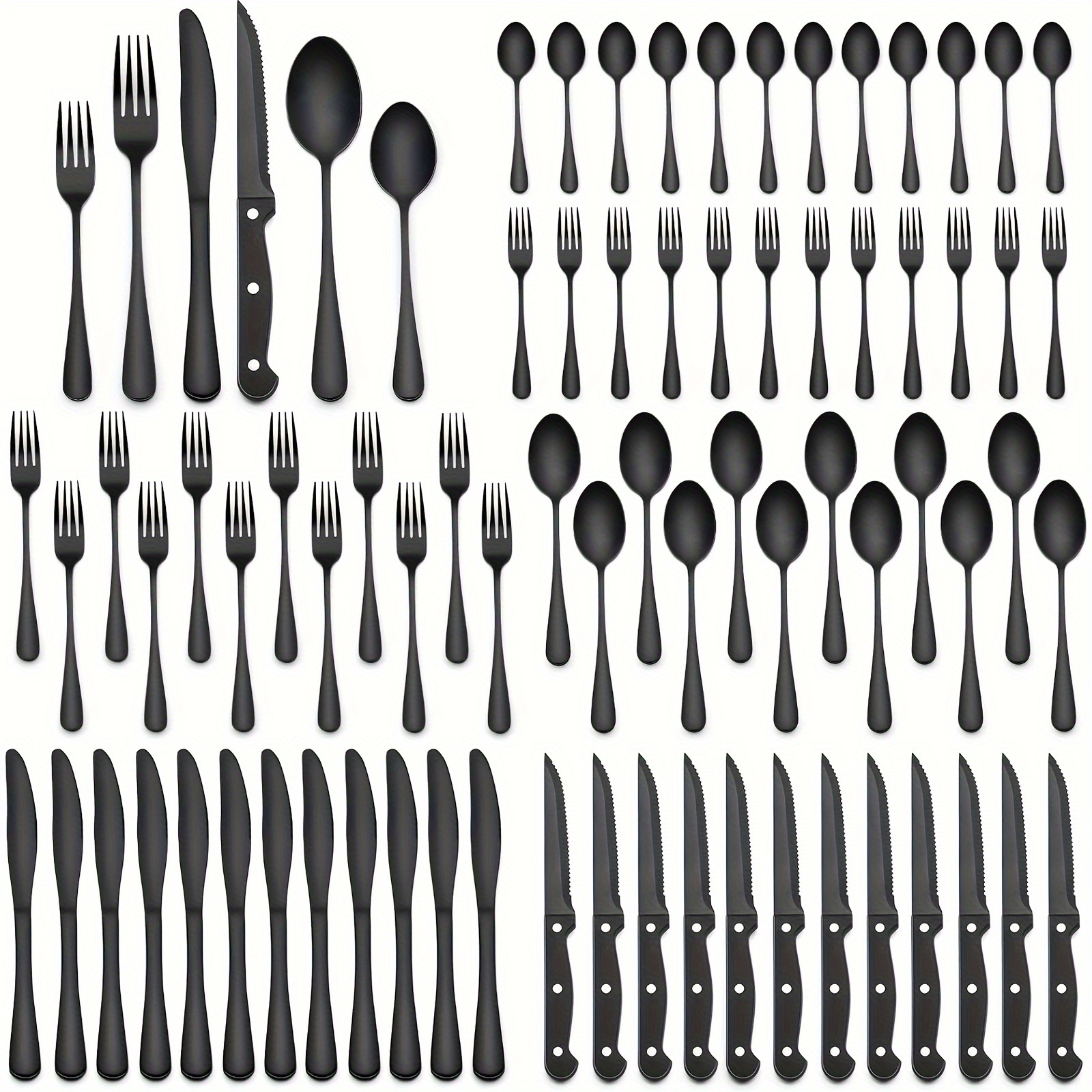 

Black Silverware Set, 48pcs Stainless Flatware Set With Steak Knives For 4/8, Food-grade Tableware Cutlery/utensil Sets For , , Dishwasher Safe