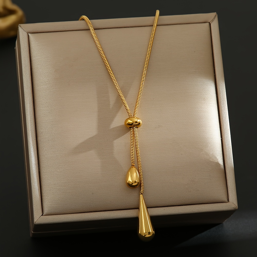 1pc of New Fashionable Exquisite Copper Material Pull-adjustable Teardrop Pendant Chain Women's Necklace