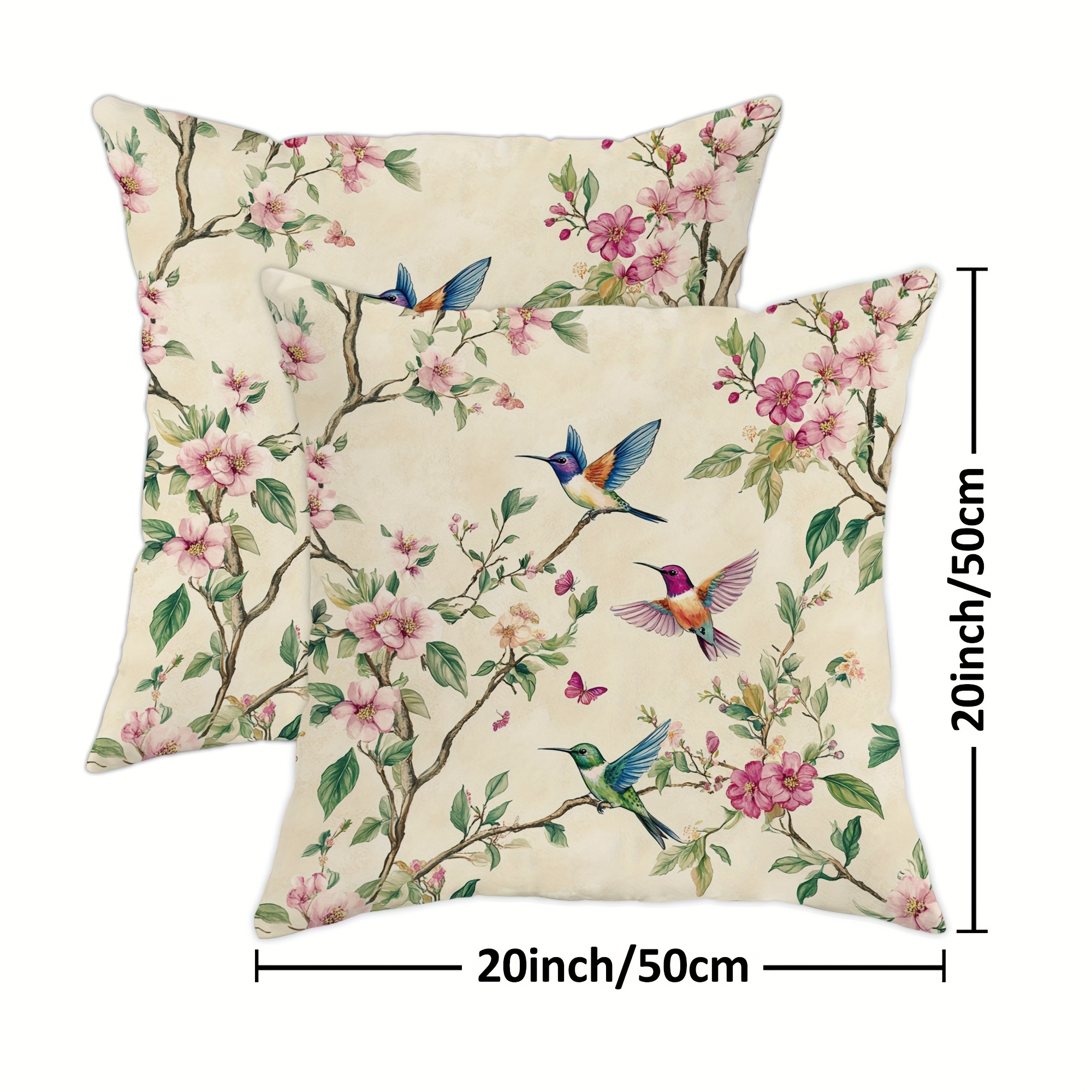 TEMU Jit 2 pièces Housses de coussin sur le thème de printemps et d'été avec des , des , des papillons et de dans une palette pastel vintage de beige
