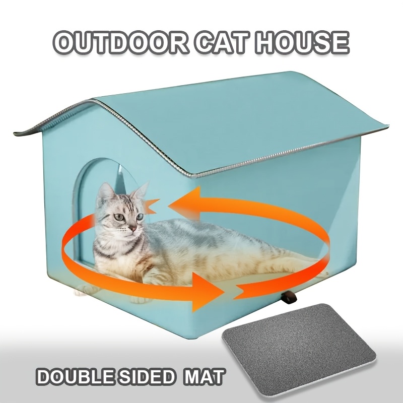 

Waterproof Cat House With Warm Pads - Oxford Fabric, Rainproof & Cold-resistant, Spacious Enclosed Tent For Cats