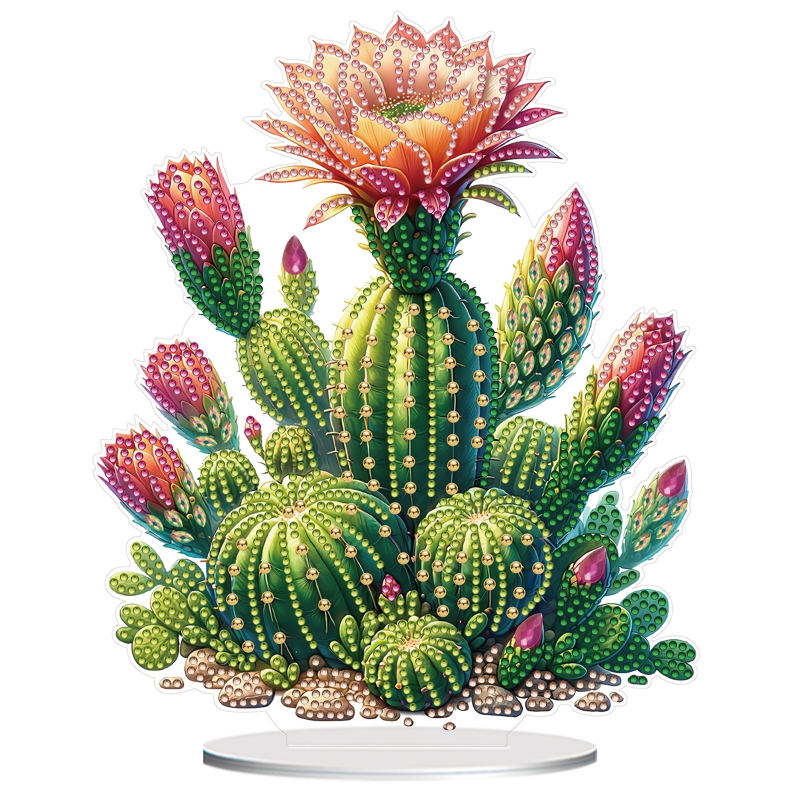 

Cactus-themed 2d Kit - Diy Acrylic Desktop Decor With Round & Unique Shaped Diamonds, Creative Craft Set With Tools, Display Base & Crystal Gems - Gift