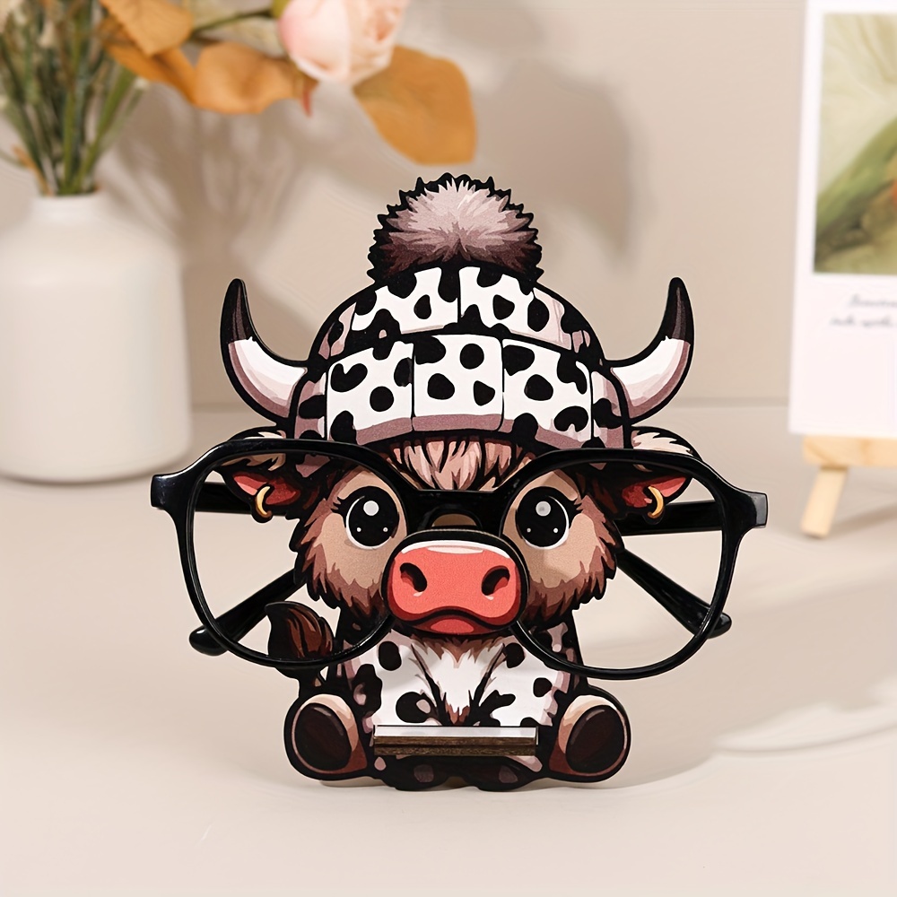 chic highland cow wooden eyeglass holder   glasses display stand for men   gift idea details 0